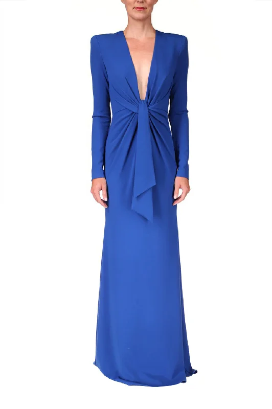 Best Online Boutiques For Women Draped Floor-Length Gown - Cobalt