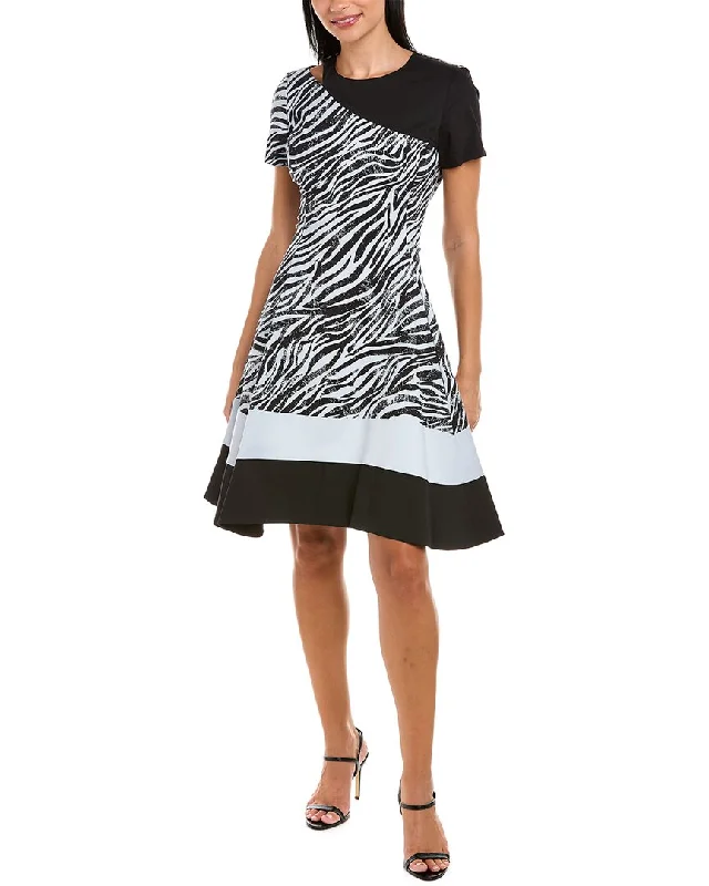 Women's Luxury Attire Donna Karan Colorblocked A-Line Dress