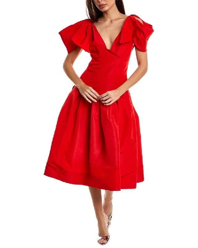 Women's Outfit For The Office Oscar de la Renta Shoulder Drape Silk A-Line Dress