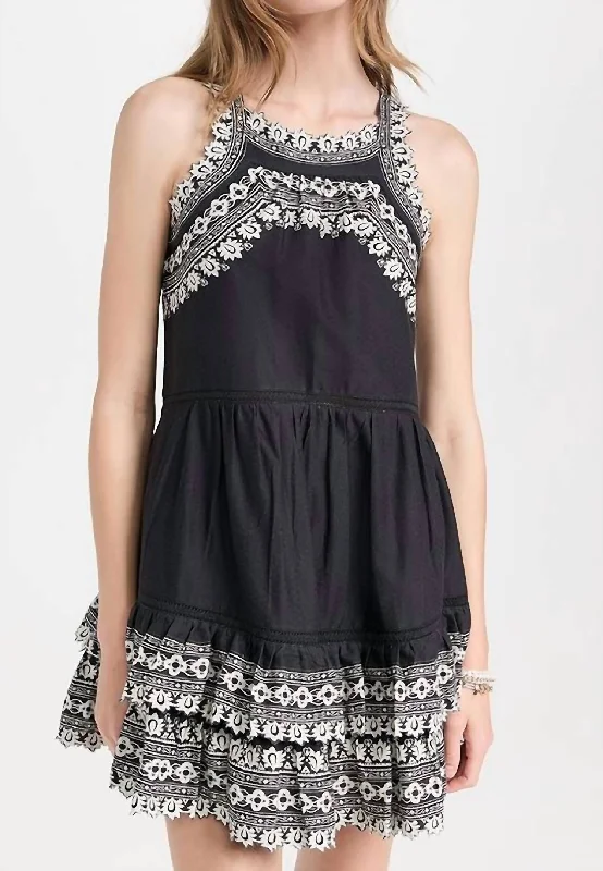 Stylish Women's Clothing Amina Embroidery Tank Dress In Black