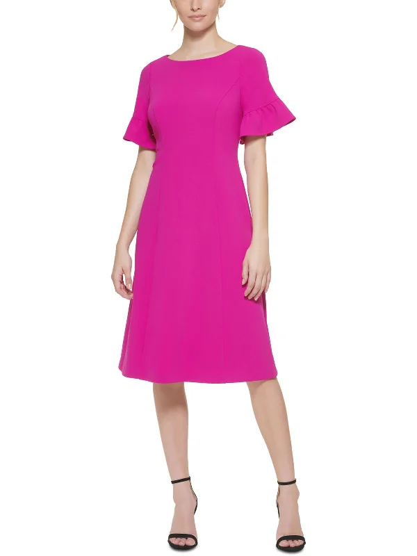 Women's Stylish Professional Garments Womens Crepe Ruffle Sleeve Wear to Work Dress