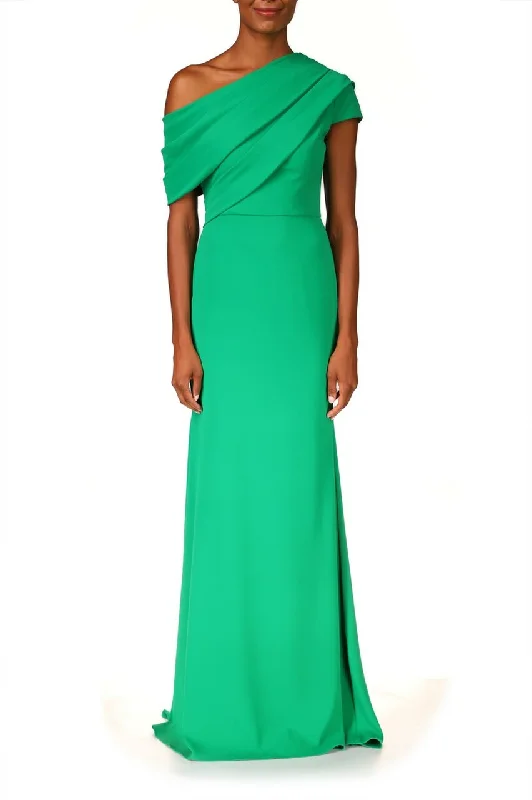 Fashionable Women's Clothes Draped One-Shoulder Gown - Palm Green