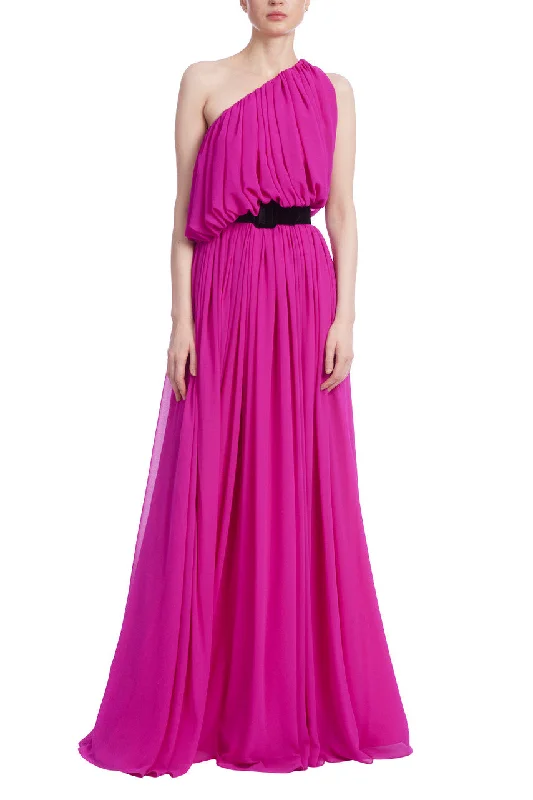 Women's Sporty Chic Clothes Belted One Shoulder Full Skirt Gown - Fuchsia
