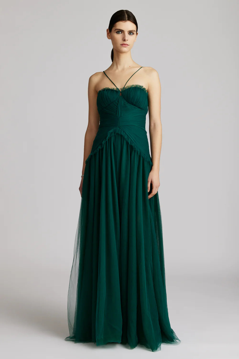 Women's Evening Wear Outfit Two Tiered Tulle Gown - Green