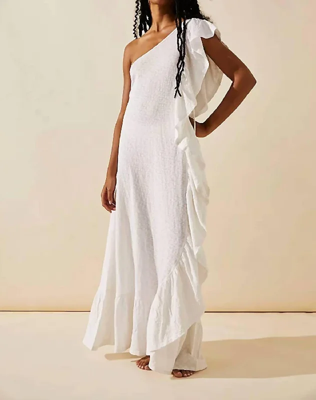 Women's High-Fashion Apparel Elisa Cotton Ruffled One Shoulder Dress In Ivory