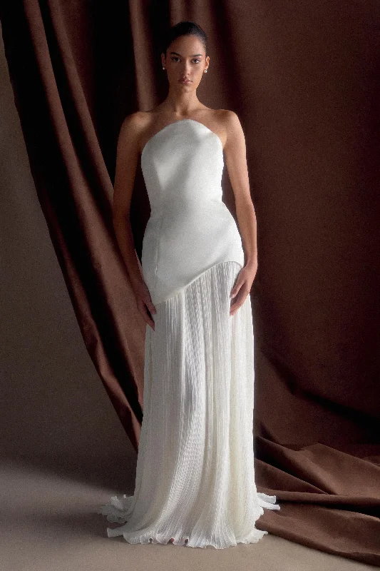Online Boutiques Affordable Juno Strapless Pleated Maxi Gown - White