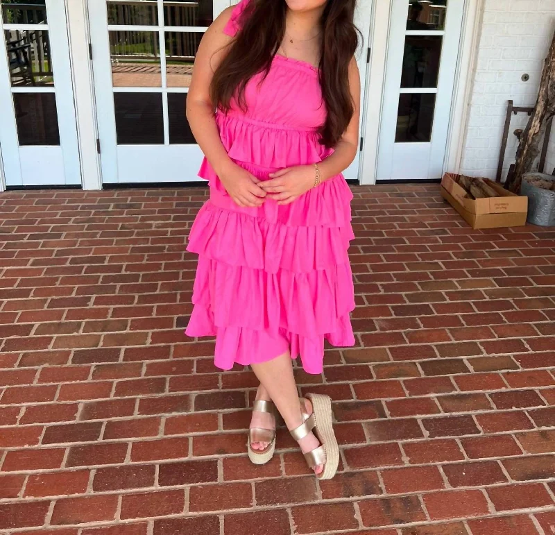 Fashionable Women's Outfit Tiered Ruffle Dress In Pink