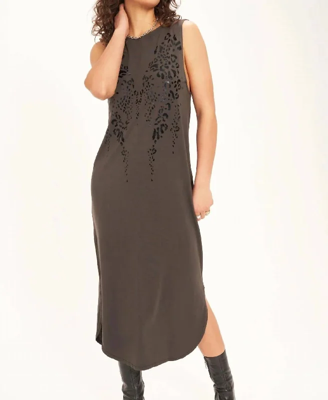 Casual Fashion for Women Leopard Print Tank Dress In Charcoal