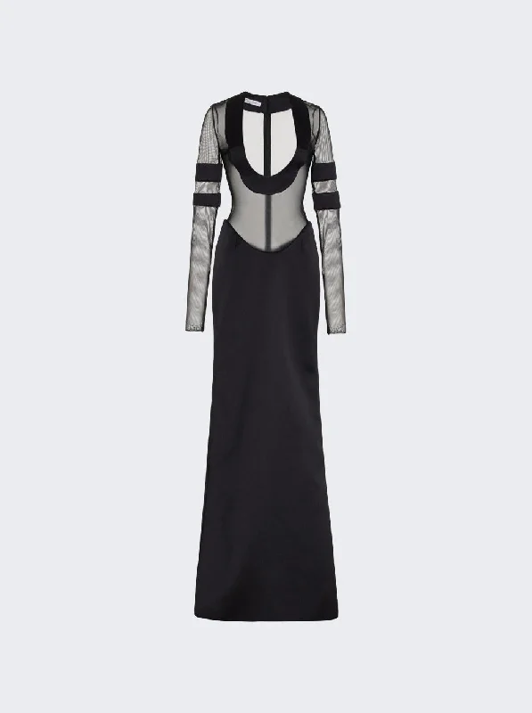Women's Evening Garments Scoop Neck Gown With Satin Trim