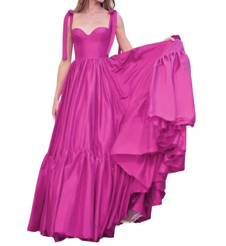 Elegant Women's Evening Garments Sweetheart Tie-Strap Ball Gown In Bright Pink