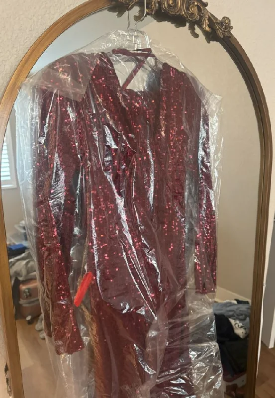 Women's Work Outfit Sequined Faux Wrap Long Sleeve Column Gown