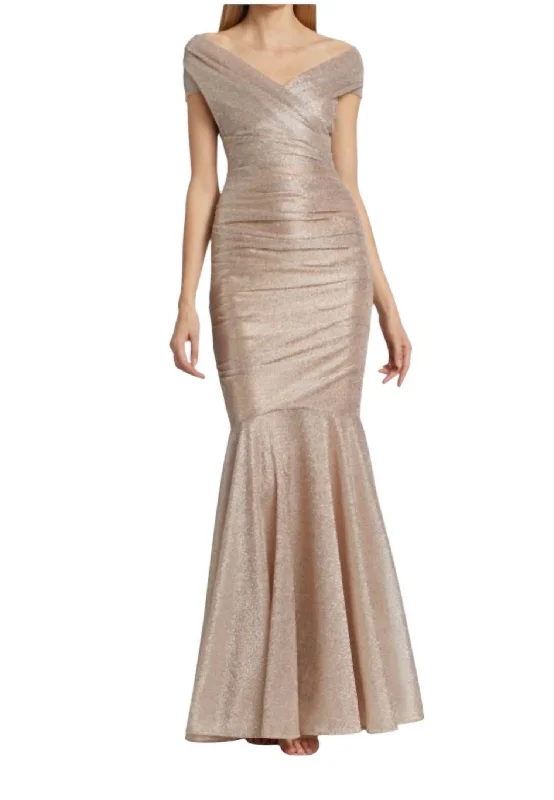Women's Professional Clothes Goudie Galvanized Voile Off Shoulder Gown In Marble