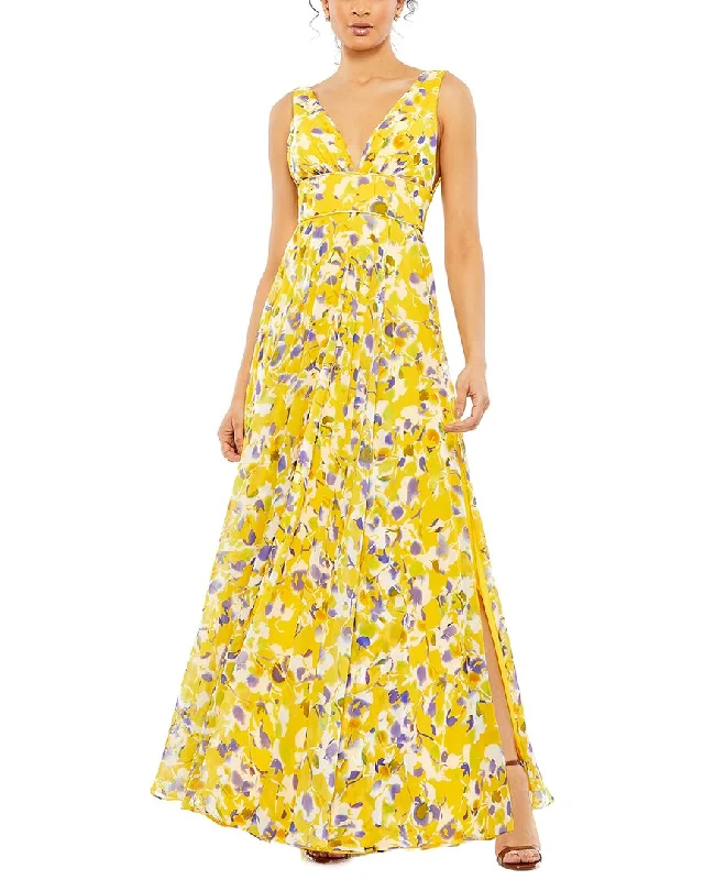 Comfortable Casual Women's Clothing Mac Duggal Floral Plunge Gown