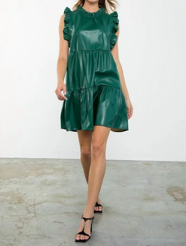Trendy Athleisure Clothing For Women Leather Dress In Evergreen