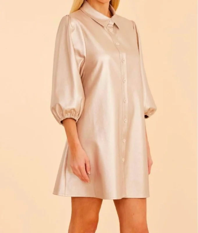 Modern Women's Apparel Vegan Leather Dress In Gold