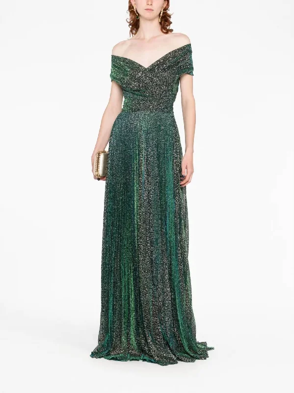 Comfortable Women's Clothing Off Shoulder Metallic Voile Gown In Multi