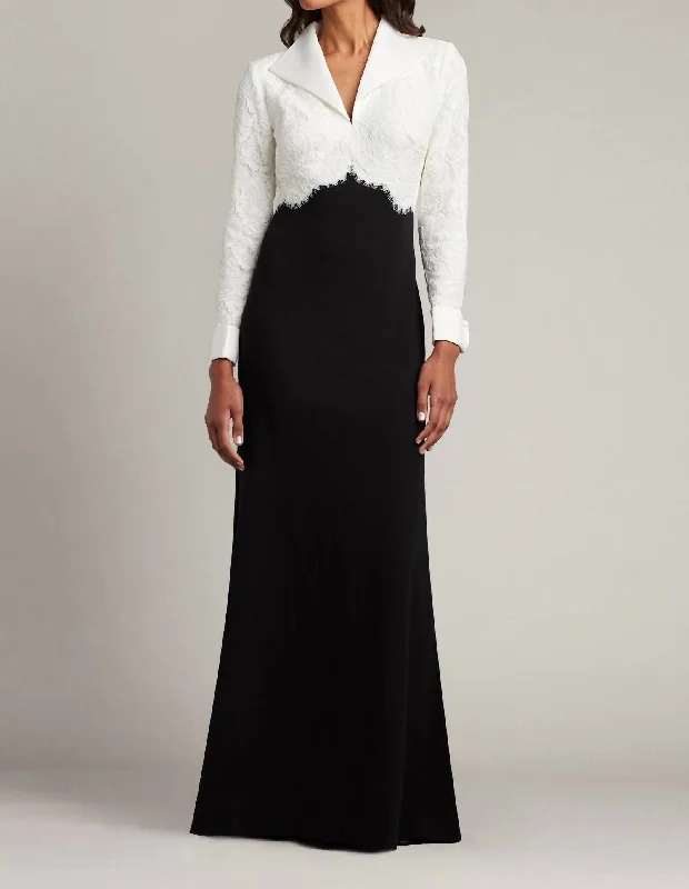 Flash Sales Today Bridger Two-Tone Collared Gown In Ivory/black