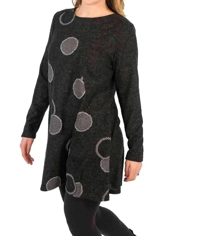 Affordable Women's Clothing Sale Online Crew Neck A-Line Dress In Charcoal/white
