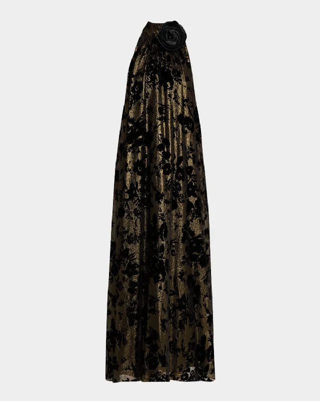 Fashionable Tops for Women Metallic Floral Halter Gown