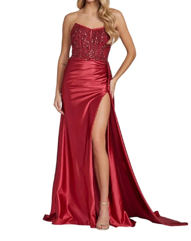 Women's Vacation Garments Embroidered Strapless Slit Gown