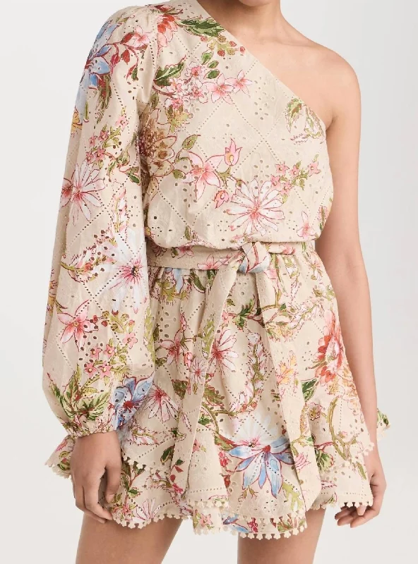 Women's Clothes For Outdoor Events Nava One Shoulder Dress With Belt In Beige