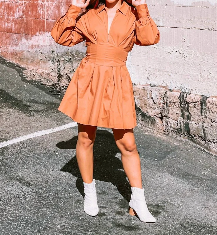 Modern Women's Clothes High Waist Tie Back Dress In Terracotta