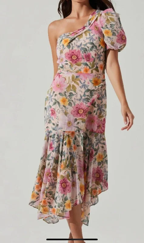 Fashion-forward Women's Wear Santorini One Shoulder Dress In Taupe Fuchsia