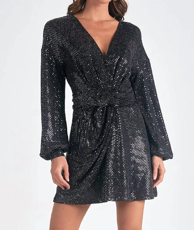 Early Bird Offer Sparkle V-Neck Dress In Black