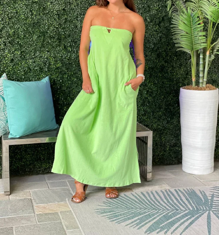 Women's Elegant Clothing Sets Terry Cloth Long Halter Dress In Pistachio
