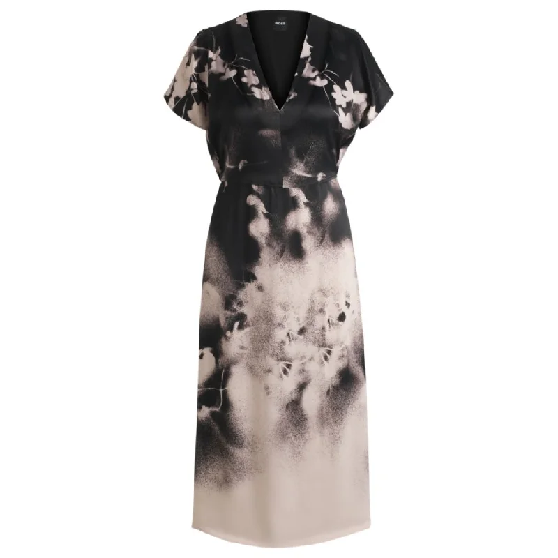 Women's Transitional Clothes V-neck dress with degradé floral print