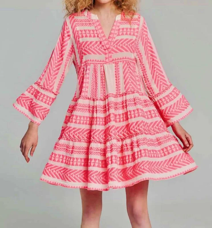 Comfortable Women's Apparel Ella A-Line Dress In Neon Pink/off White