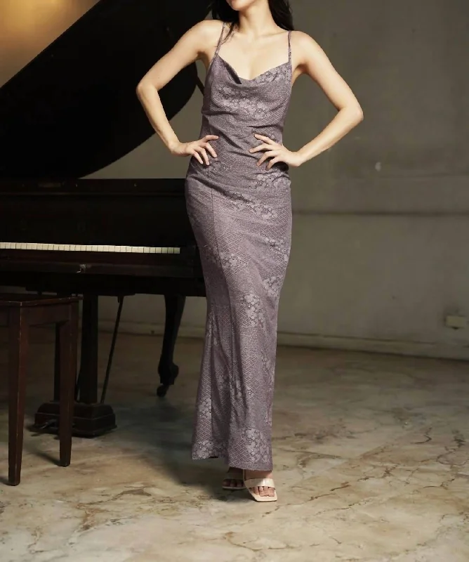 Modern Women's Apparel Woven Folded Cowl Neck Tank Dress In Violet