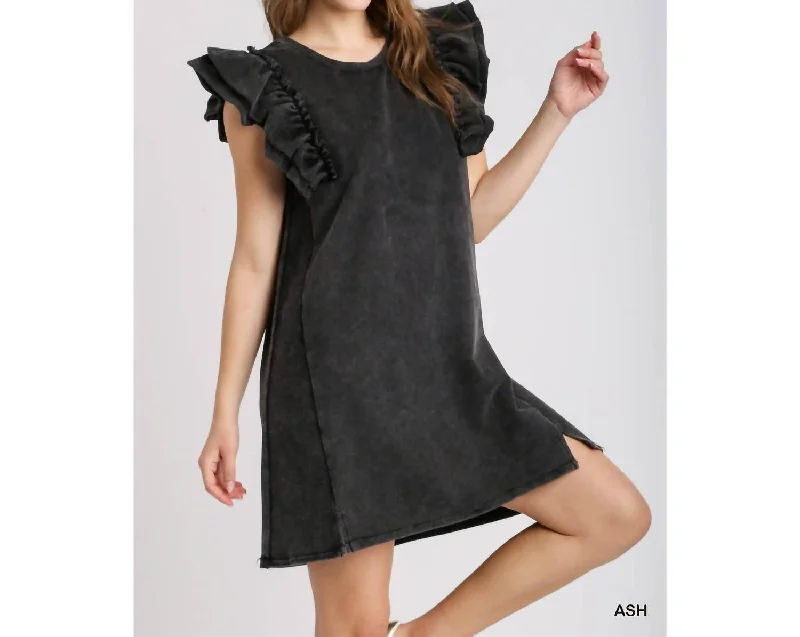 Women's Date Night Outfit Mineral Wash Ruffle Dress