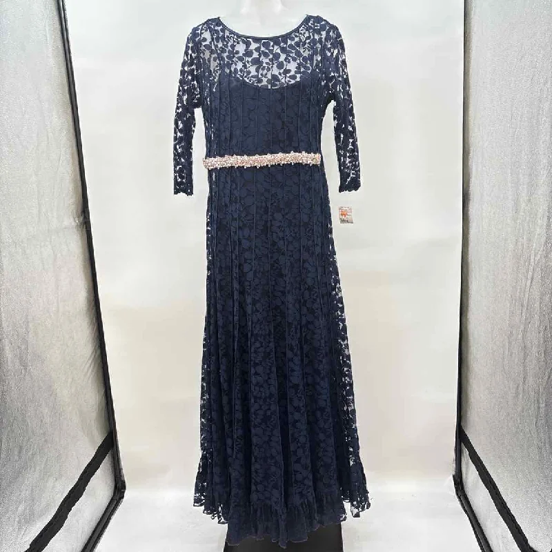 Women's Clothing For Holiday Travel Teri Jon Women's Size 12 Navy Leaves Gown/Evening Wear Women's Clothing For Holiday Travel Teri Jon Women's Size 12 Navy Leaves Gown/Evening Wear