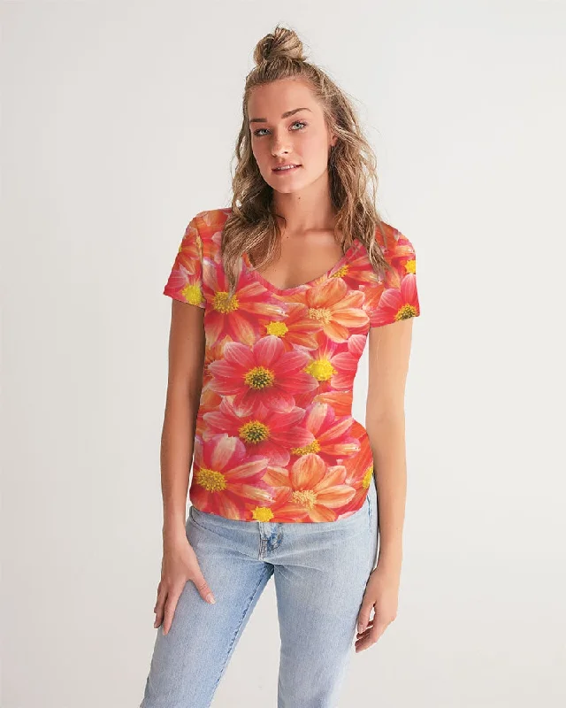 Formal Attire For Women Beautiful blood orange flower design Women's All-Over Print V-Neck Tee