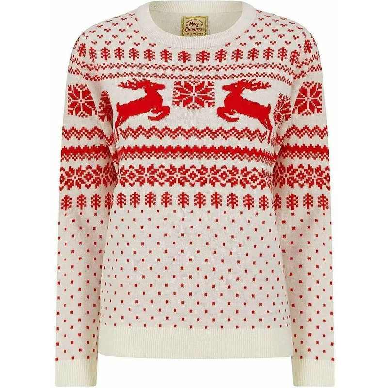 Women's Formal Event Clothing Christmas Lapland Nordic Fairisle Womens Christmas Jumper - Cream