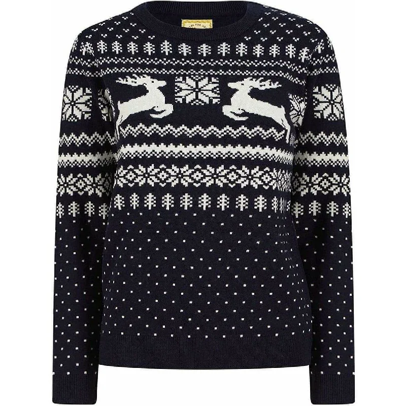 Women's Clothing For Outdoor Events Christmas Lapland Nordic Fairisle Womens Christmas Jumper - Navy