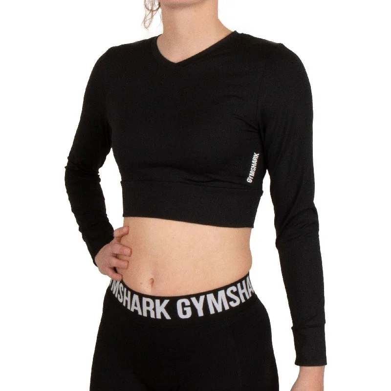 Stylish Outerwear Clothes For Women Gymshark Pause Strappy Long Sleeve Womens Crop Top - Black Stylish Outerwear Clothes For Women Gymshark Pause Strappy Long Sleeve Womens Crop Top - Black