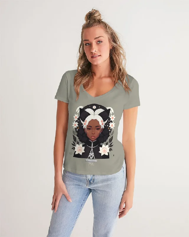 Women's Garments Nubian girl silver fox Women's V-Neck Tee