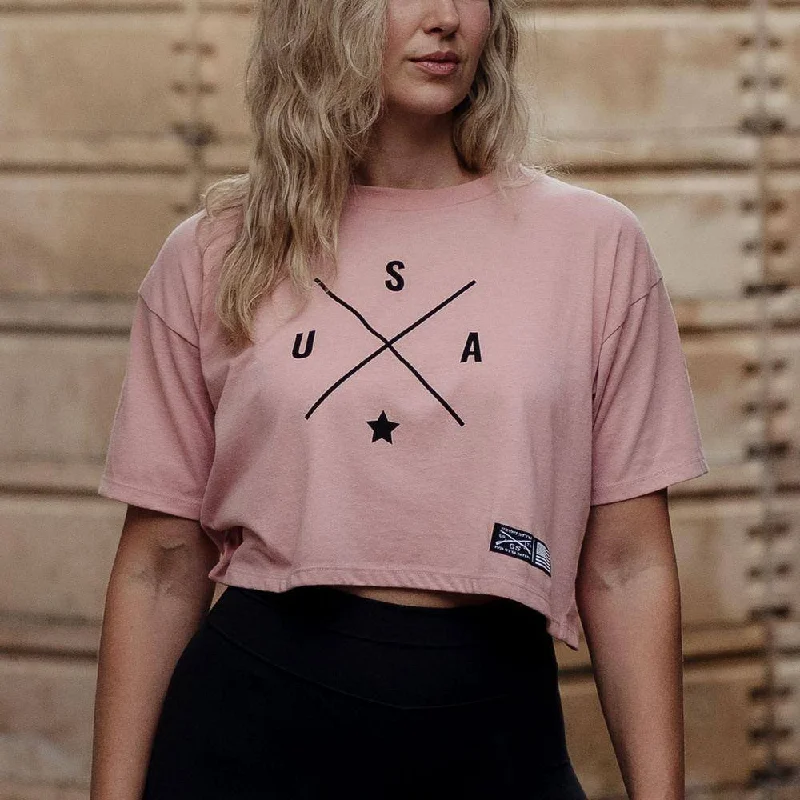 Women's Clothing For Travel Women's Simple USA Cropped T-Shirt - Desert Pink