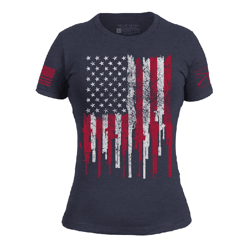 Women's Holiday Clothing Women's 2A Stars and Stripes Slim Fit T-Shirt - Midnight Navy