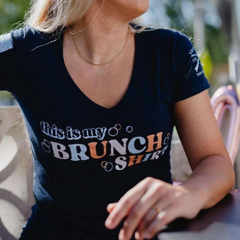 Stylish Women's Outfit Women's My Brunch Shirt V-Neck - Midnight Navy