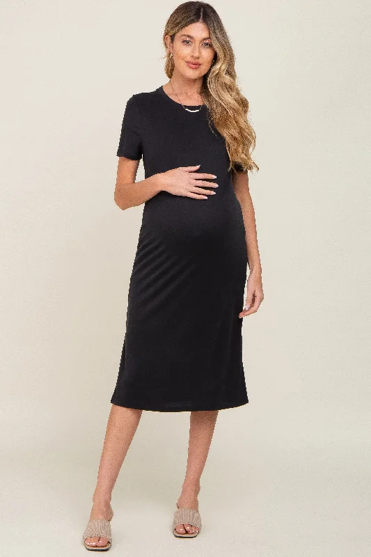 Women's Evening Wear Outfit Black Midi T-Shirt Maternity Dress