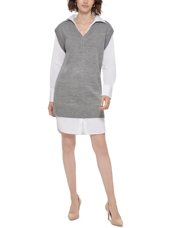 Women's Everyday Clothes Petites Womens Layered Look Mini Sweaterdress