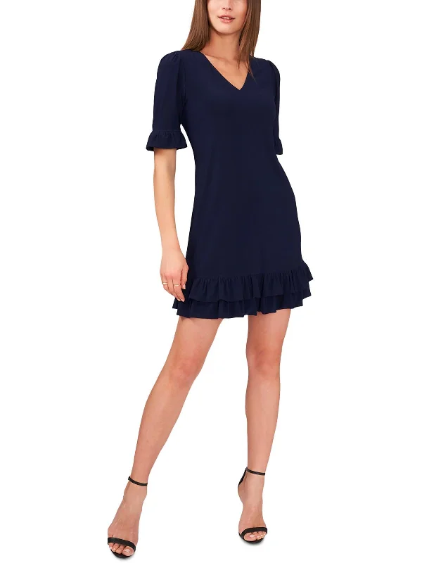 Women's Travel Apparel Petites Womens Ruffle Mini Shift Dress