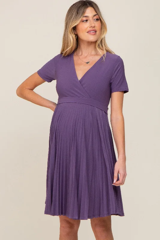 Stylish Outerwear Clothes For Women Plum Pleated Maternity/Nursing Dress