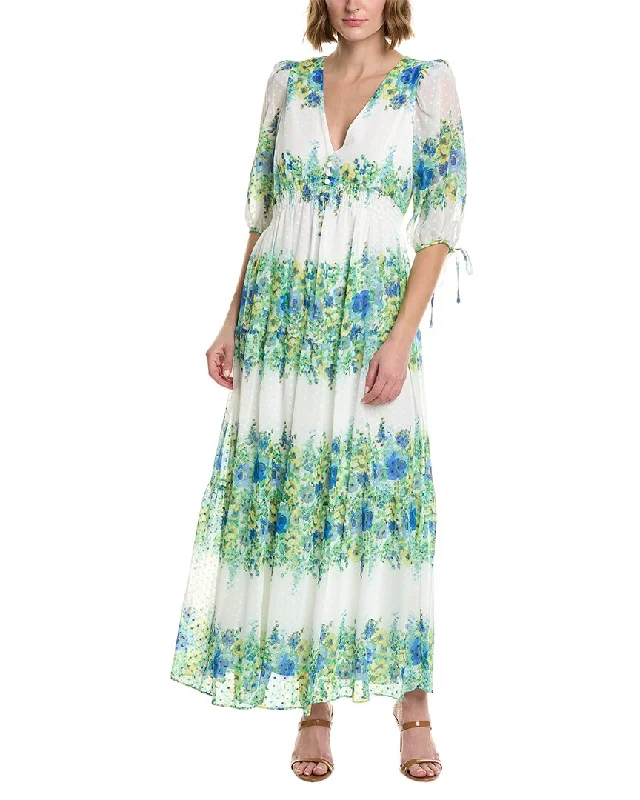 Women's Weekend Outfit Taylor Printed Swiss Dot Chiffon Maxi Dress