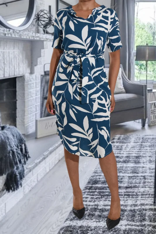 Comfortable Lounge Clothing Teal Floral Tunic Tie Dress