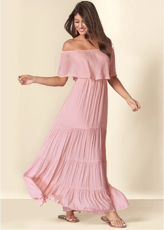 Women's Evening Apparel Tiered Maxi Dress - Blush