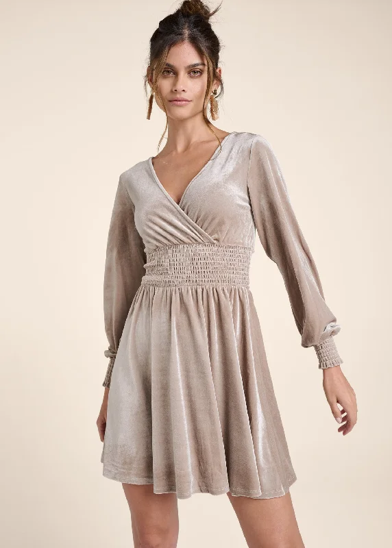 Women's Vacation Attire Lace-Up Back Velvet Dress - Taupe